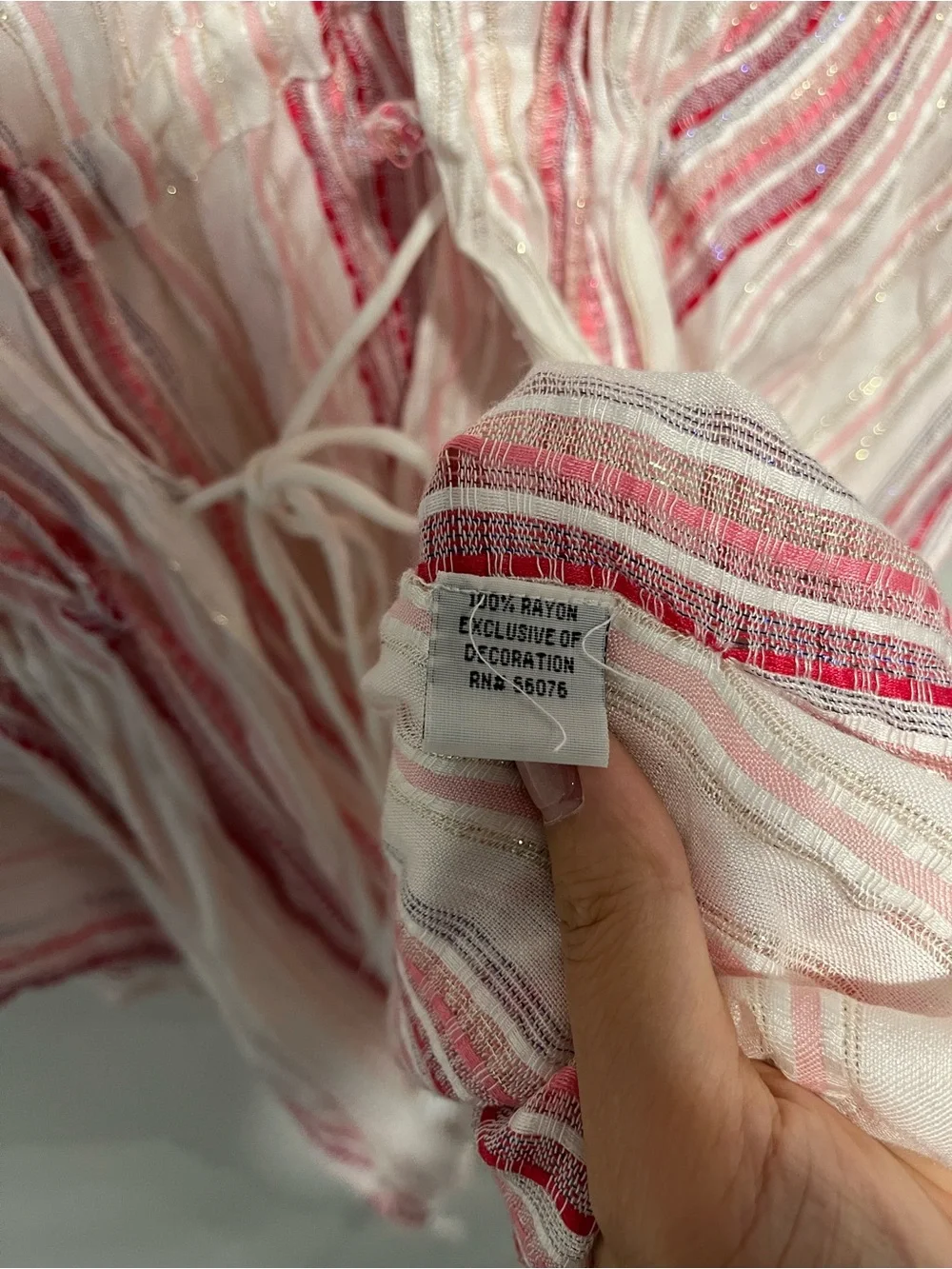 Raviya Pink and White Striped Sheer Swim Cover-Up with Tassels